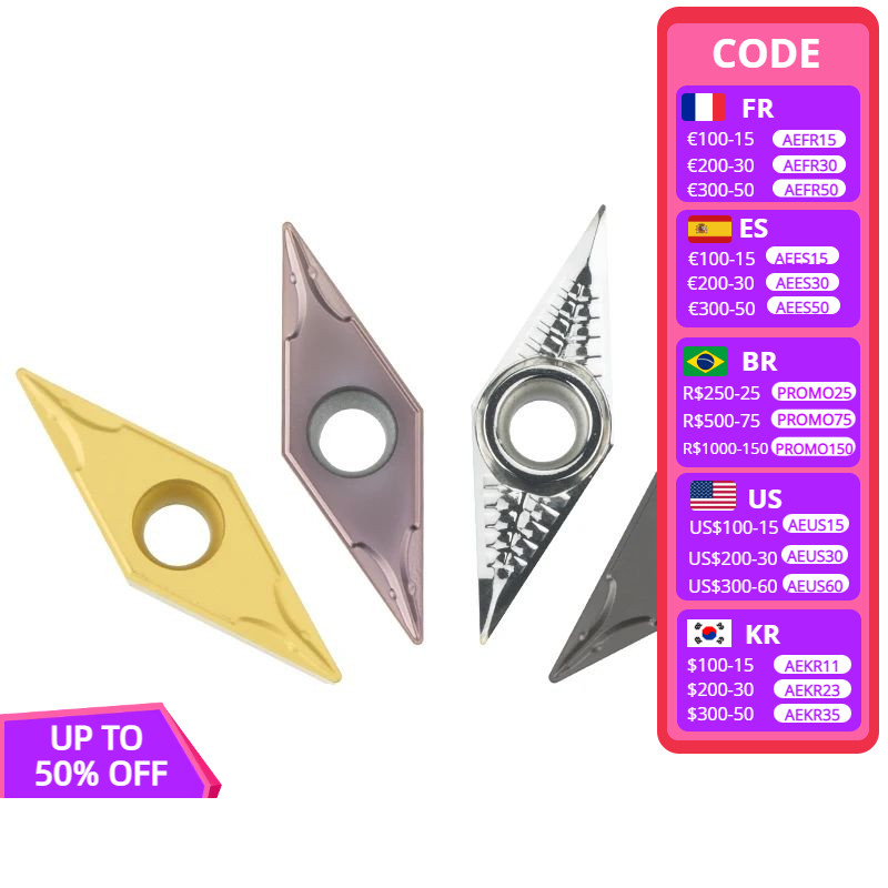 10 Pisau CNC VBMT160404-TM VBMT160408-MV Satu Sisi Berbentuk V Pisau Keramik Pengolahan Bagian Alumi