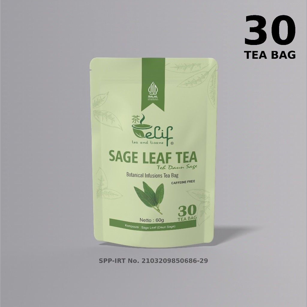 

ELIF TEA AND TISANE Sage Tea : Pure Organic Sage Leaf Tea 30 Tea Bag [PREMIUM]