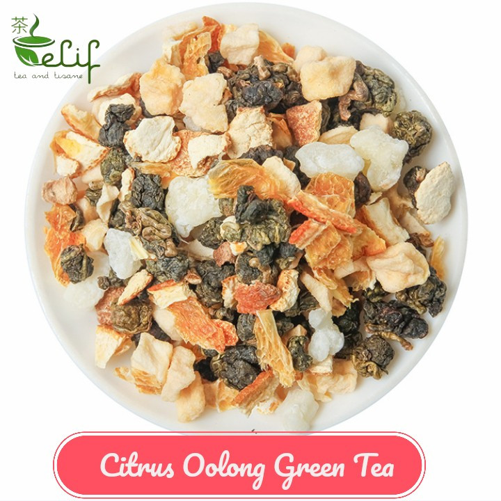 

ELIF TEA Big Size Citrus Oolong Green Tea : Fujian Oolong Green Tea with Dried Orange [PREMIUM]