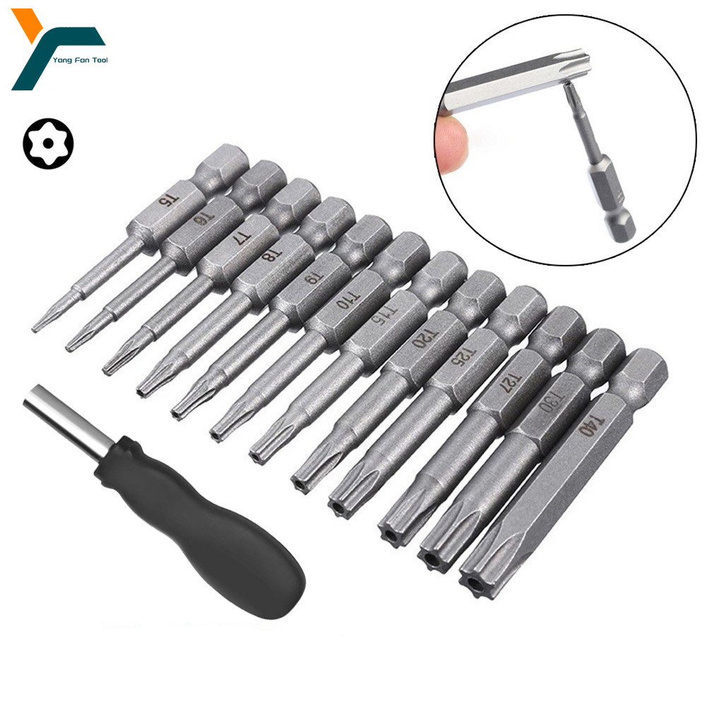 13 Buah Set Mata Obeng Torx T5-T40 Obeng 50Mm 1/4 ''Batang Hex Bintang Magnetik Alat Bor Listrik Pne