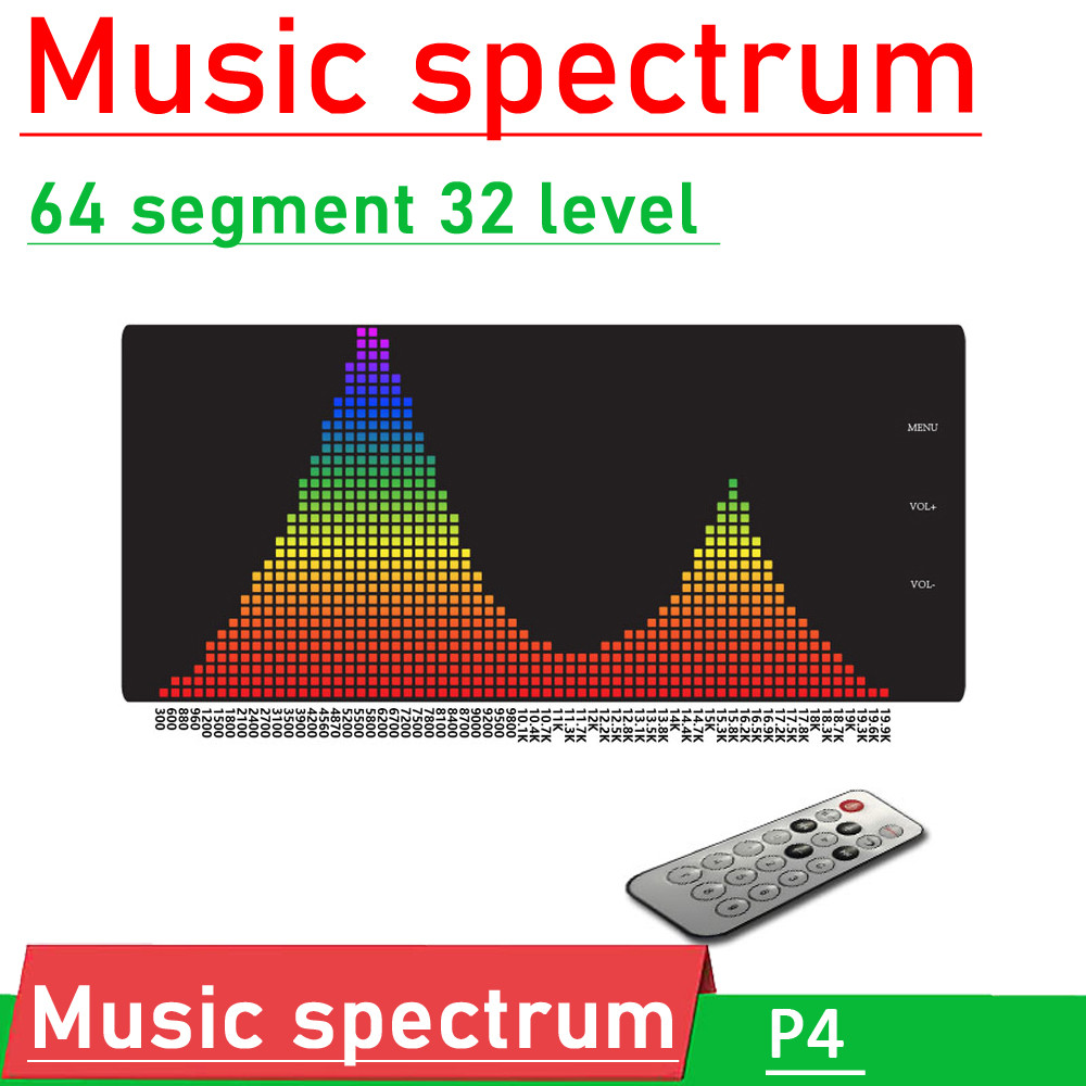 64 segmen LED Spektrum Musik Tampilan JAM kontrol Suara jarak jauh Indikator Tingkat Penganalisis Ir