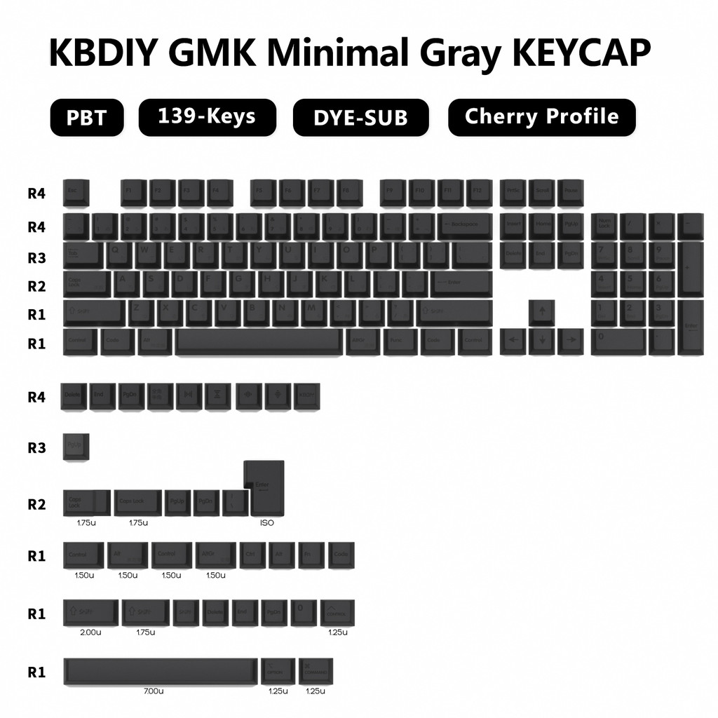KBDiy 139 Keys Japanese Keycap Set PBT Cherry Profile GMK Minimal Gray Keycaps Custom Mechanical Key