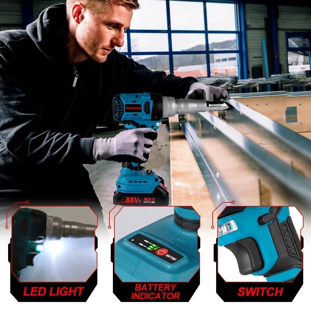 ONEVAN 720W 20000N Brushless Electric Rivet Gun Cordless Rivet Nut Gun Power Display Auto Riveting T