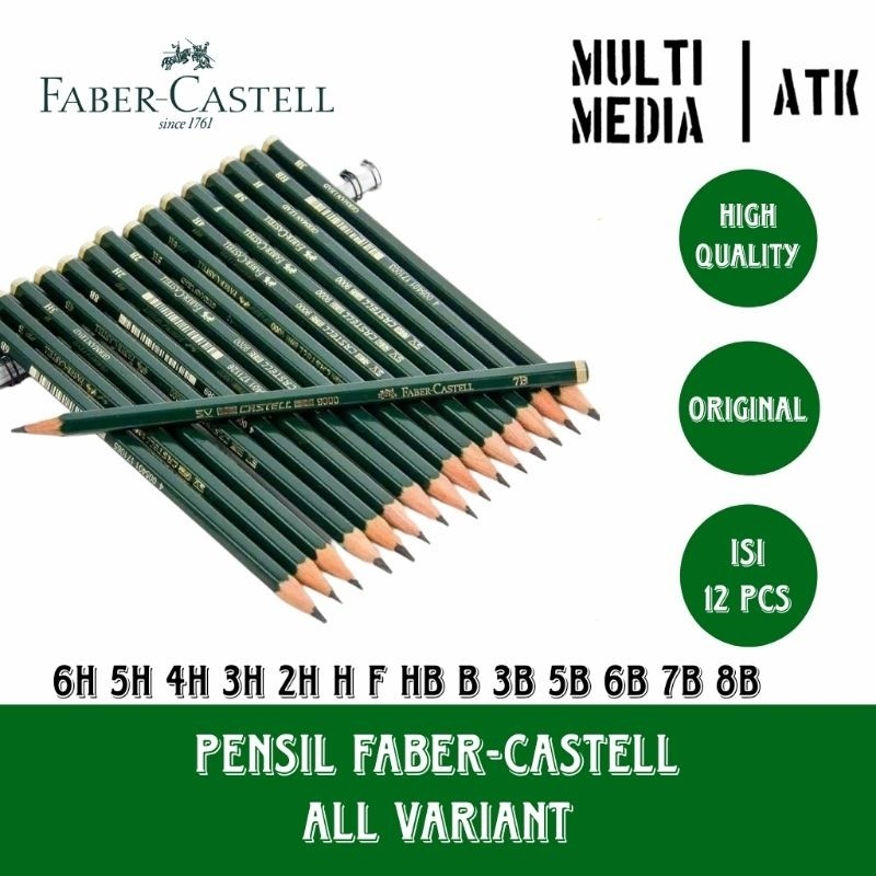 

FABER-CASTELL 9000 BLACK PENCIL 6H 5H 4H 3H 2H H F HB B 3B 5B 6B 7B 8B / PENSIL FABER-CASTELL