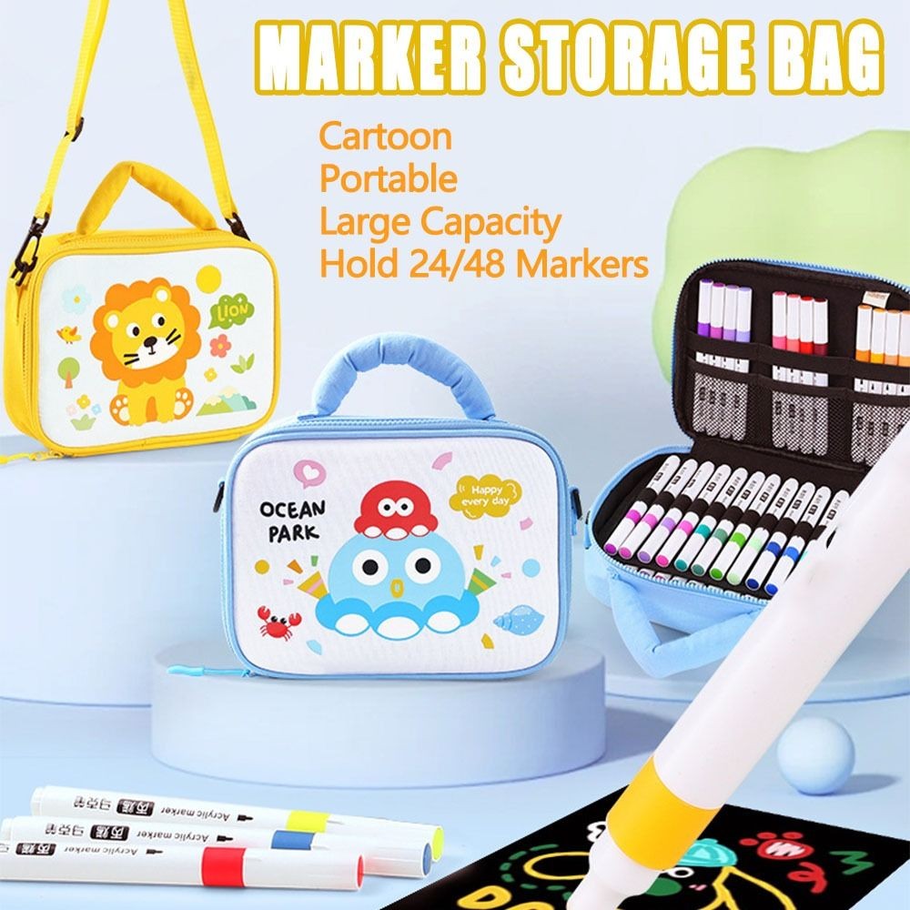 Cartoon Colored Pencil Pouch Large Capacity Portable Marker Storage Bag Durable Double Side Baffle P