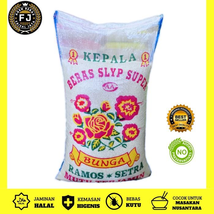 

Terlaris Beras Slyp Super Cap Bunga 25Kg, 20Kg, 10Kg, 5Kg