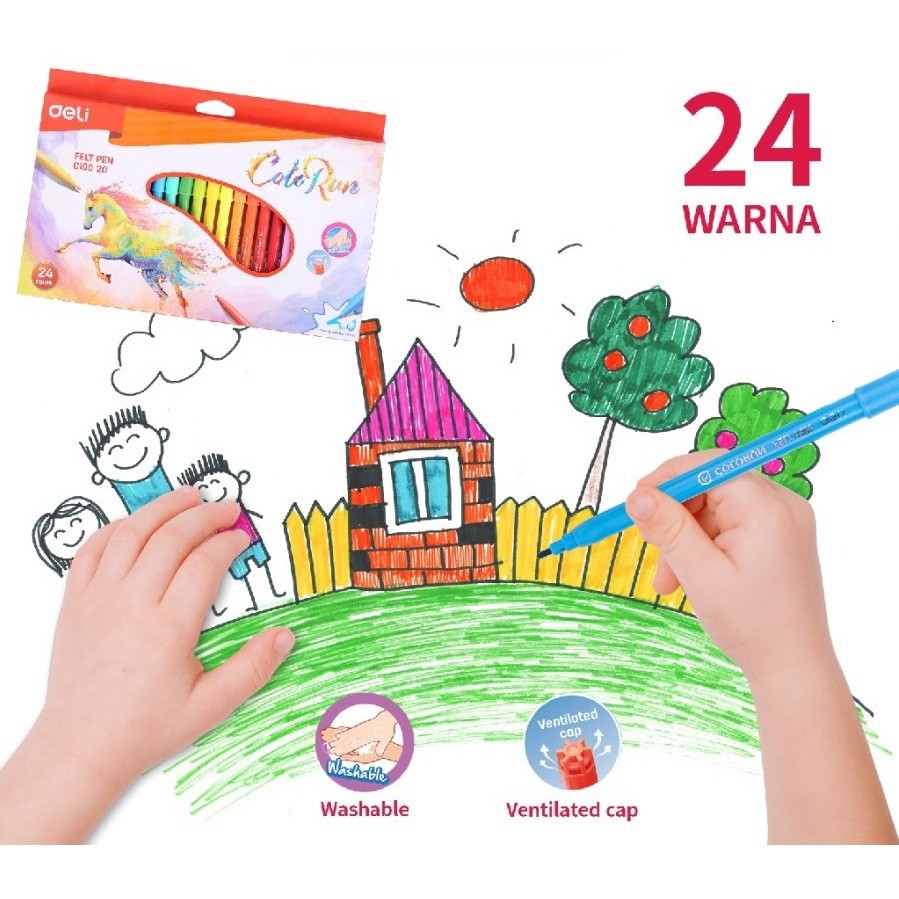 

Deli EC10020 Spidol 24 Warna Tidak beracun Warna Cerah
