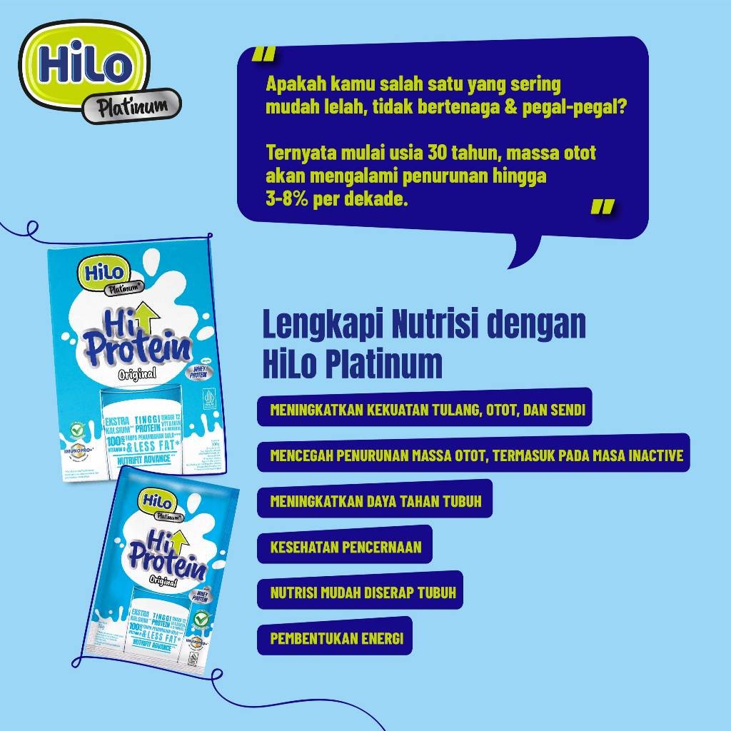 

Twin Pack - HiLo Platinum 360 gram (12 Sachet) - Susu Tinggi Kalsium Lebih Rendah Lemak