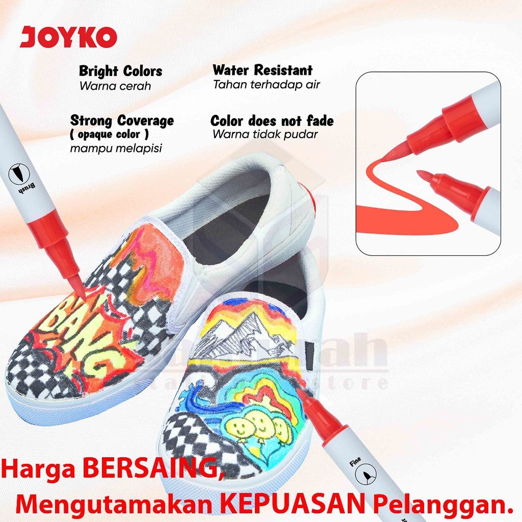

Spidol Akrylik Marker Joyko ACMK 68 12 Warna / Acrylic Marker 12 Colours Dual Tip Fine - Brush /