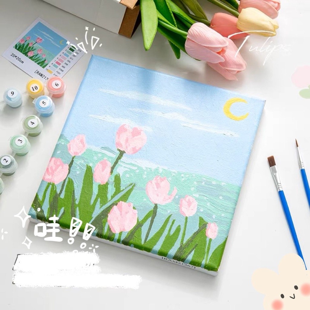 

[HARU] Paint by Number Kit Canvas DIY Floral Scenery Kanvas Lukis Set Menggambar Melukis