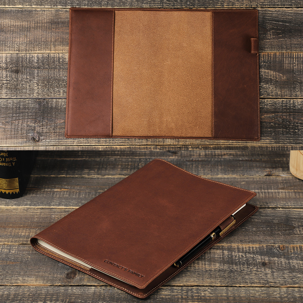 

Retro Genuine Leather Book Cover Sleeve Protector With Pen Holder Business Notepad Notebook Book