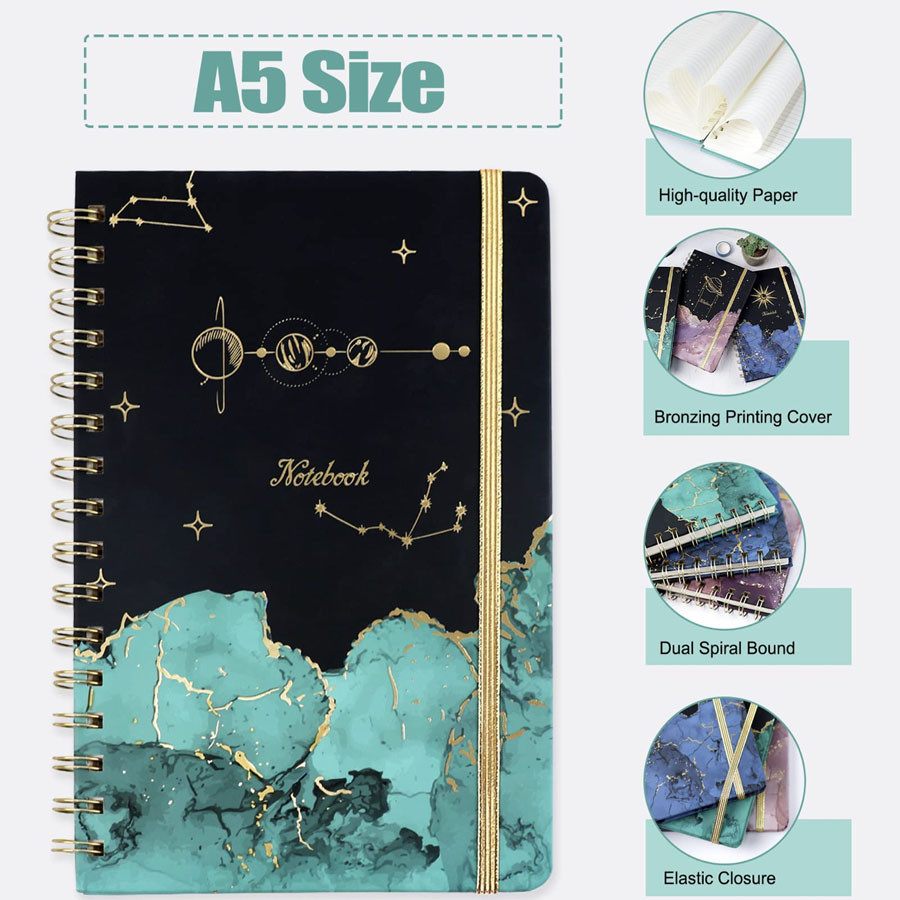 

160 Sheets Planner Starry Sky Notebook Journals A5 Diary Coil Strap Notebook Line Loose Leaf Book