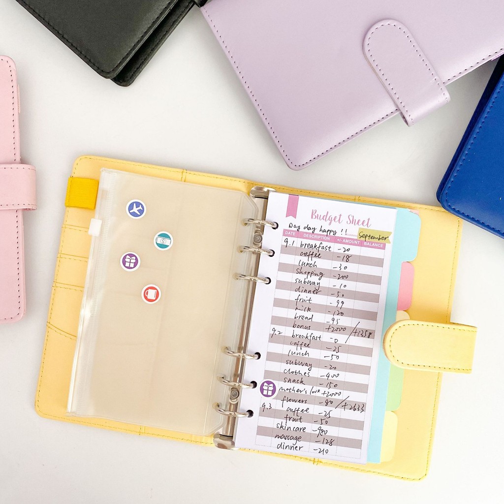 

A7 Macaron Color 6 Ring Binder Pu Clip-On Notebook Leather Loose Leaf Notebook Cover Notebooks