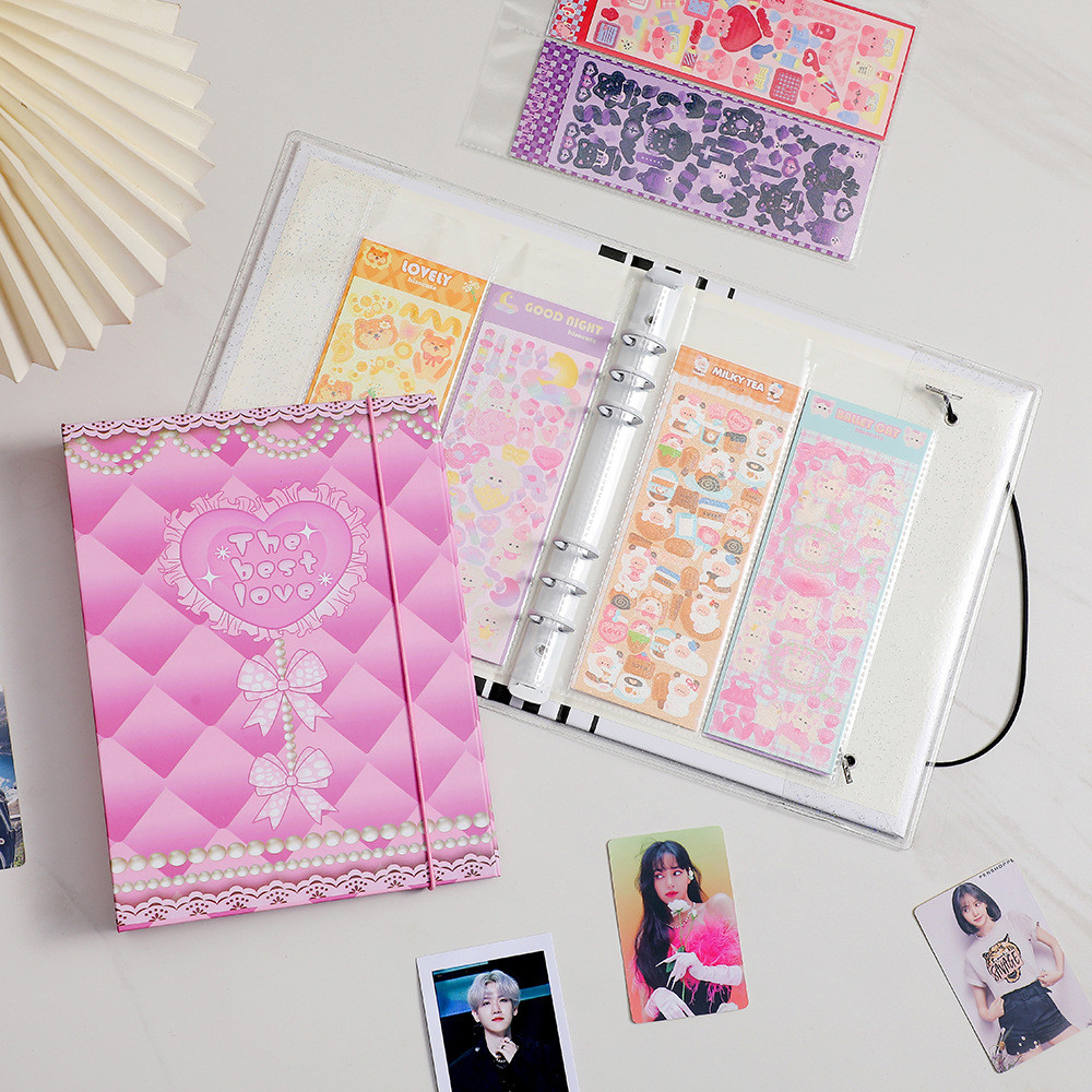 

Skysonic Papeleria A5 Binder Ring Hard Cover Collect Book Pearl Heart Journal Refills Bandage