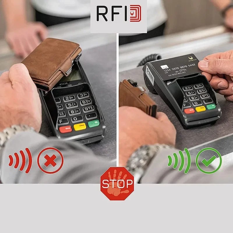 

Pop-Up Credit Card Case High-Quality Card Id Holders Leather Mini Wallet Men Rfid Small Purse Brown