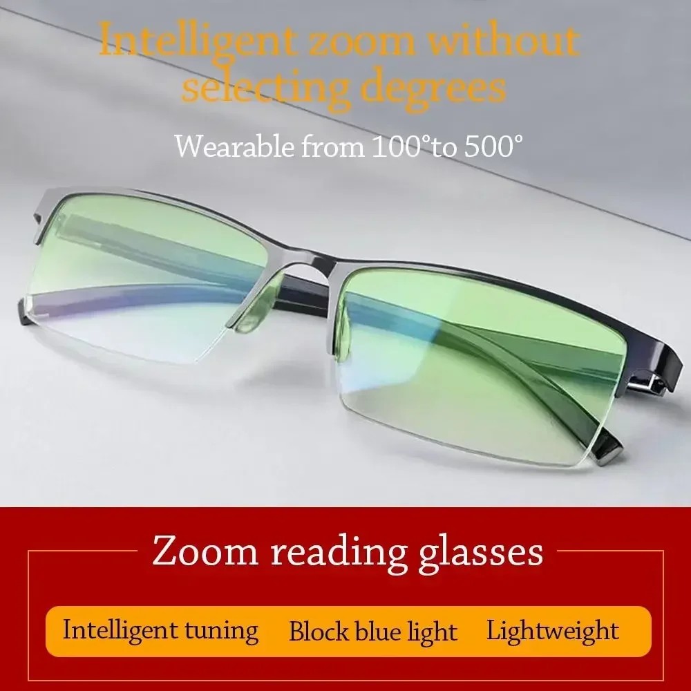 Automatic Adjustment Of Degree Rimless Reading Glasses Anti Blue Light Bifocal Far Near