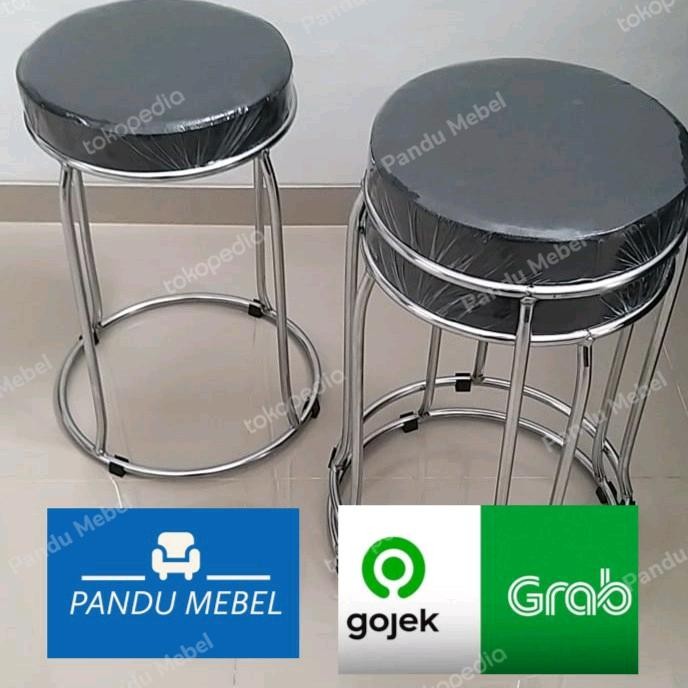 Bangku Bulat Besi Kursi Tunggu Ruang Tamu Kafe Busa Hitam Minimalis gjah