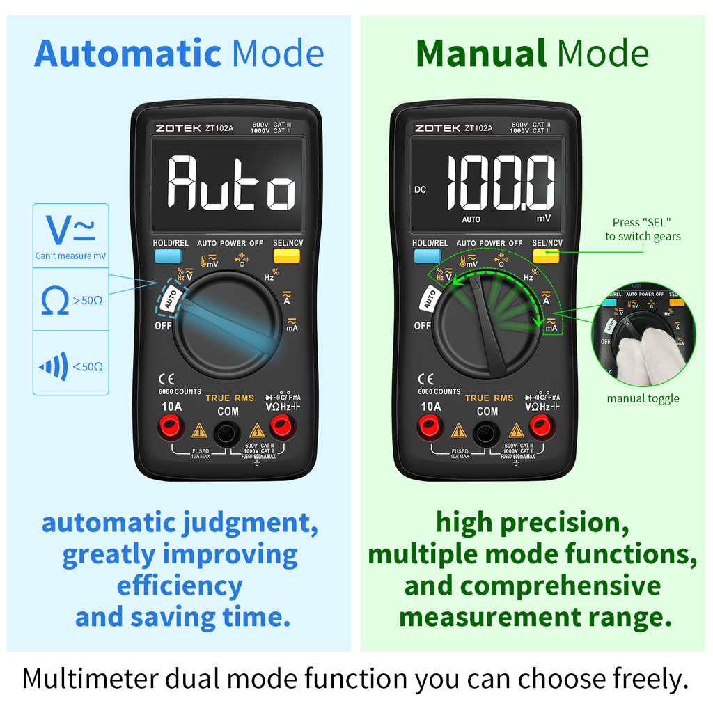 NEW ZOTEK&ZOYI ZT-102A Digital multimeter auto ranging Multimeter Smart+Automatic Range 6000 Counts 