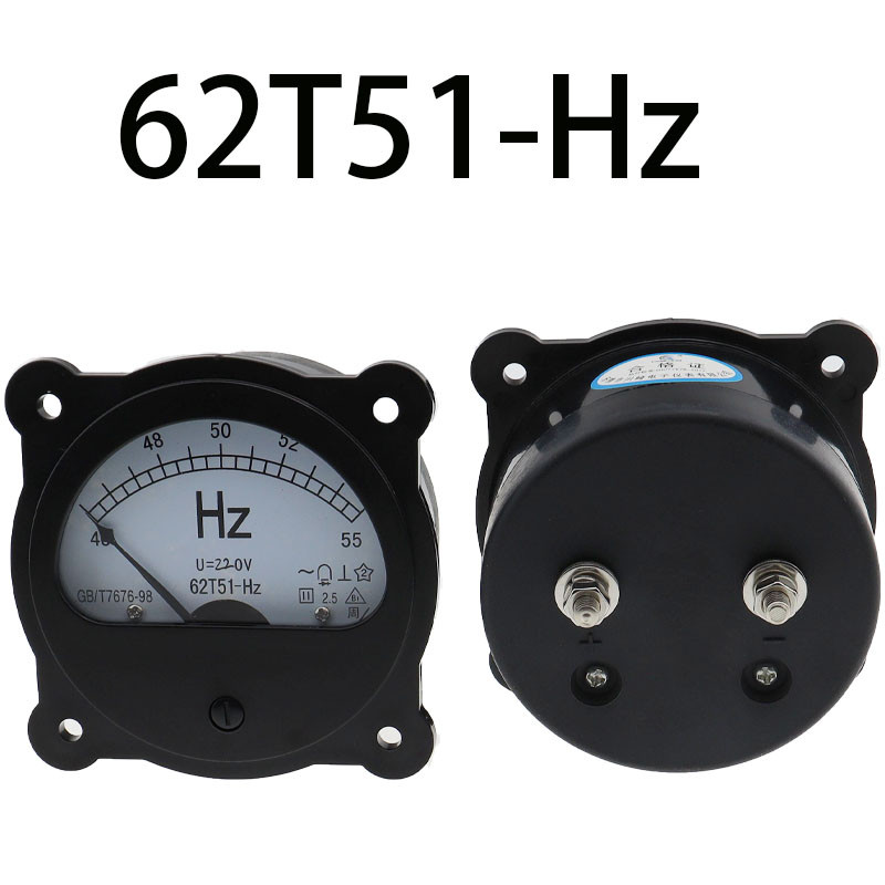 NEW 62T51-Hz AC 220V 380V 45-55 Hz Black Frequency Panel Meter Round Analog Dial