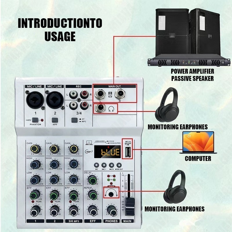 RB2233 MICO Mixer 4 chanel /mixer audio/mixer 4 chanel murah/mixer mini/Professional Soundcard USB