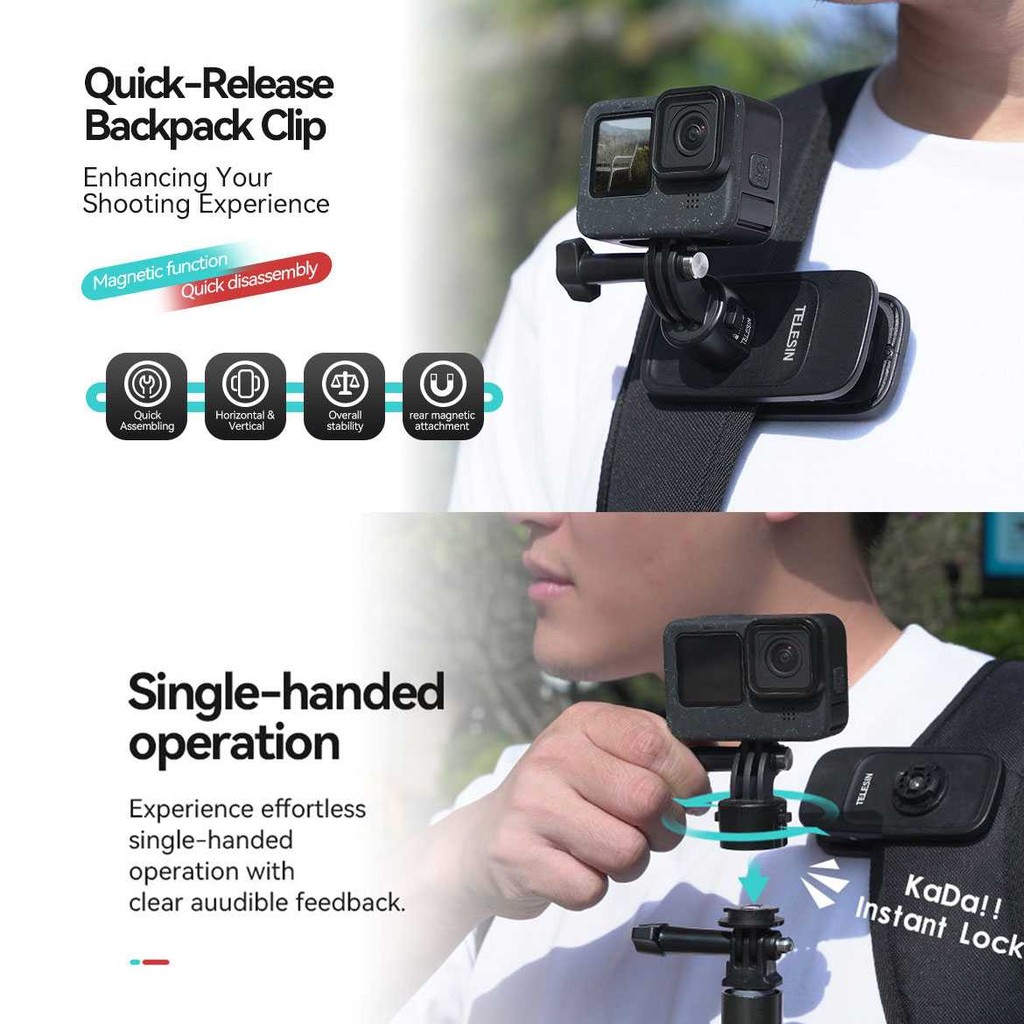 

Dudukan Braket Magnetik untuk Kamera Aksi Klip Ransel Universal Magnetic Bracket Mount Action Cam Universal Backpack Clip Warna Hitam