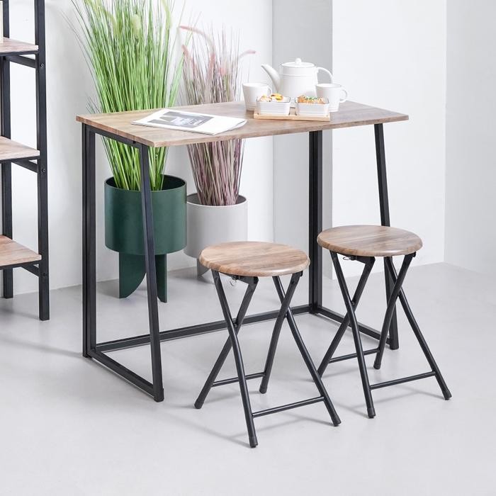 PREMIUM Informa Lexi Set Meja Makan Lipat 2 Bangku - Cokelat Walnut Kursi Dan Meja Taman Foldable