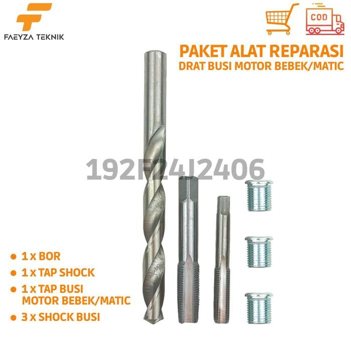 PREMIUM Paket Komplit Alat Reparasi Drat Busi Motor Bebek Matic Ovebosh Busi Set Bor Tap
