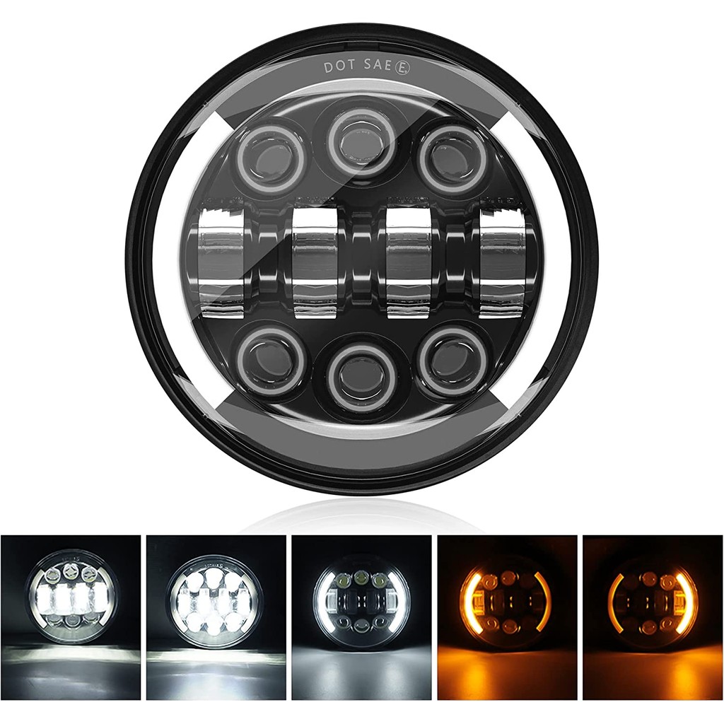 5.75 "Inci Hitam LED Lampu Depan Proyektor Cincin Halo Lampu Tinggi Rendah Sepeda Motor 5 3/4" DRL S