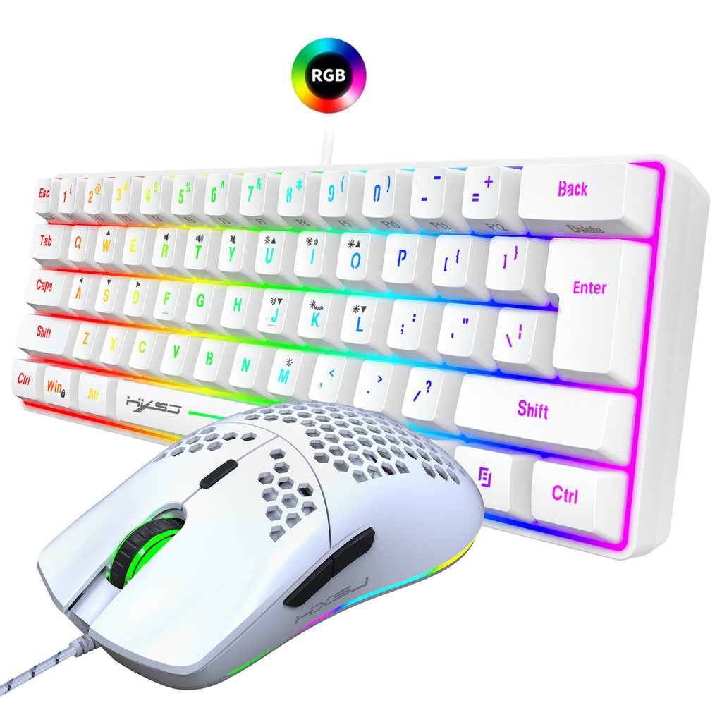 Hot selling HXSJ 61 keys V700 RGB luminous mechanical feel keyboard and mouse combos gaming set for 