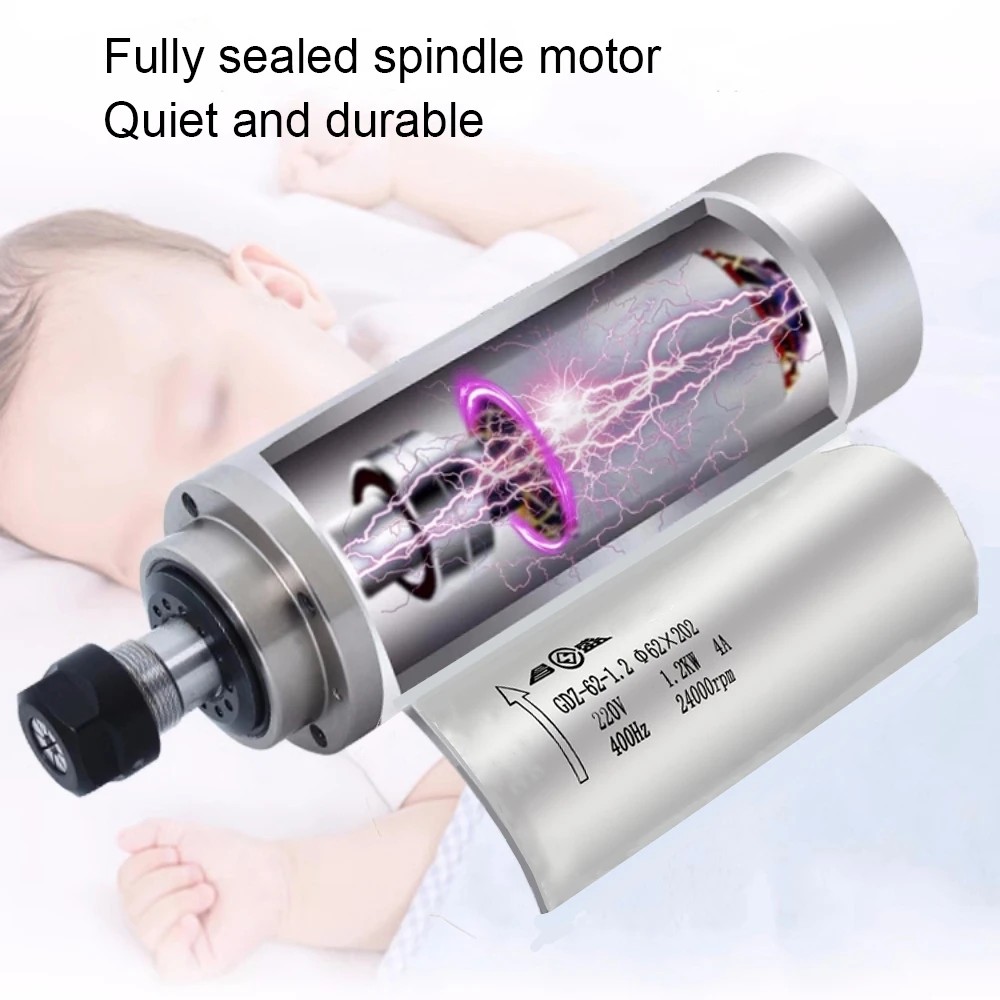 1.2KW Water Cooled Spindle Motor Kit 220V 62mm Diameter 60000rpm 4 Bearings ER11 Collet Mold Stone S