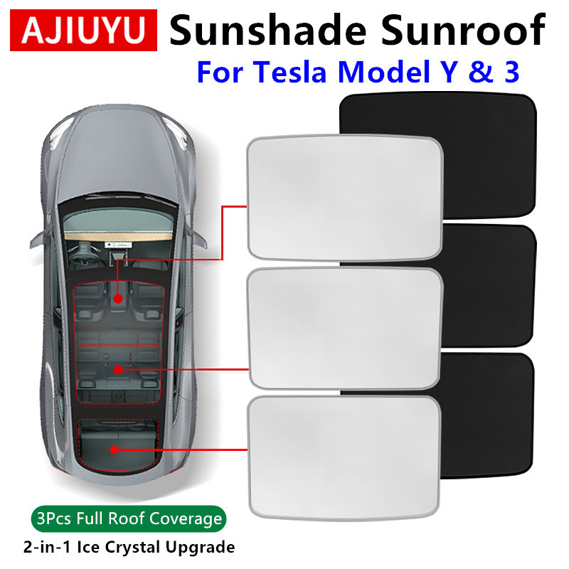 AJIUYU Kerai Atap untuk Tesla Model Y 3 Mobil 2021-2023 Peningkatan Atap Matahari Gesper Kain Es Kac