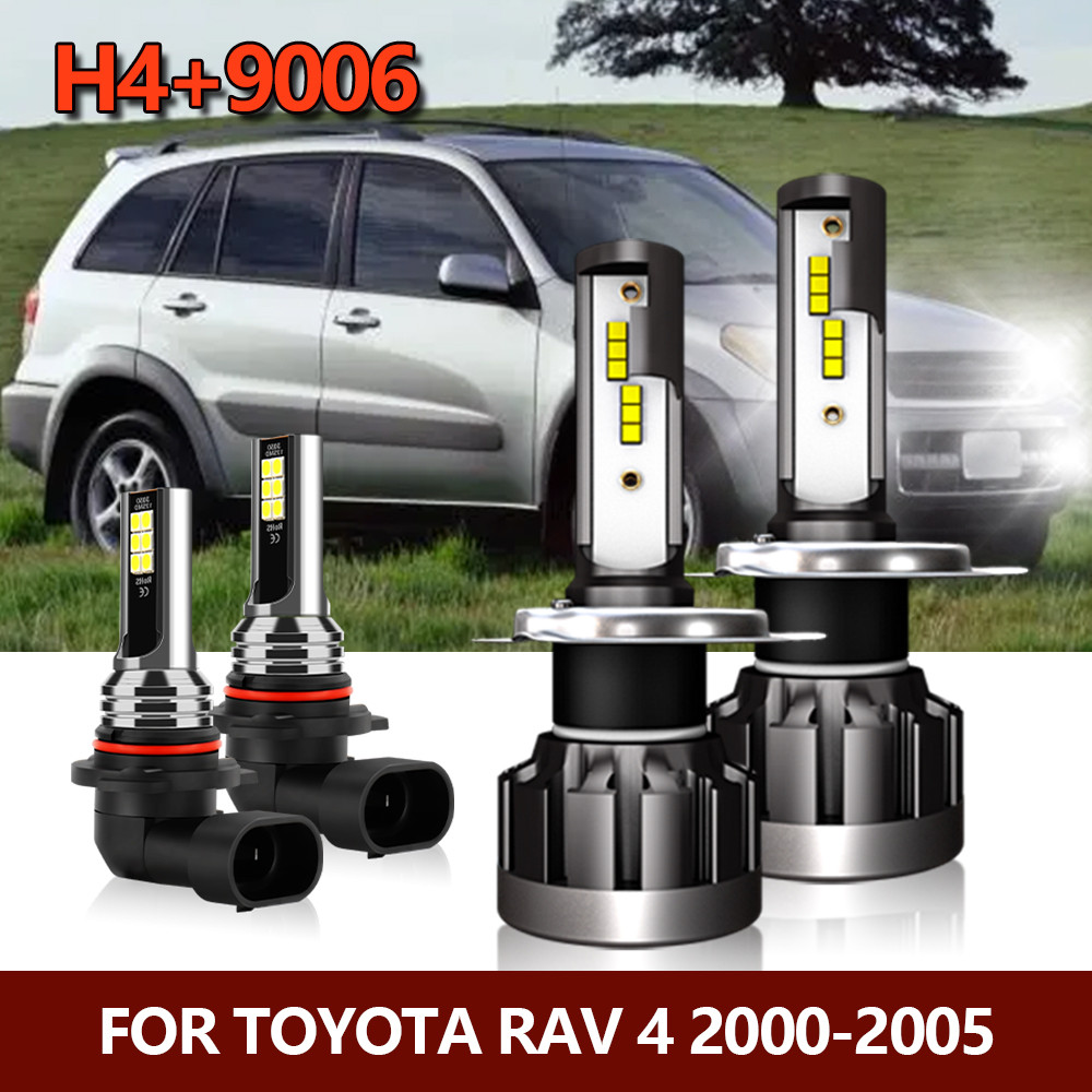 4x Bohlam Lampu Depan LED H4 Hi/Lo 9006 Lampu Kabut Mobil Lampu Kombo Kit Terang untuk Toyota RAV 4 