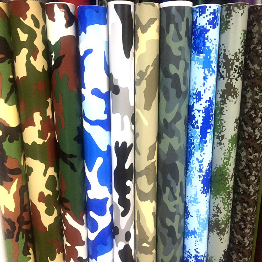 152Cm * 20M/Roll Camo Vinyl Mobil Wrap Hitam Putih Biru Merah Hijau Kamuflase Film Stiker untuk Mobi