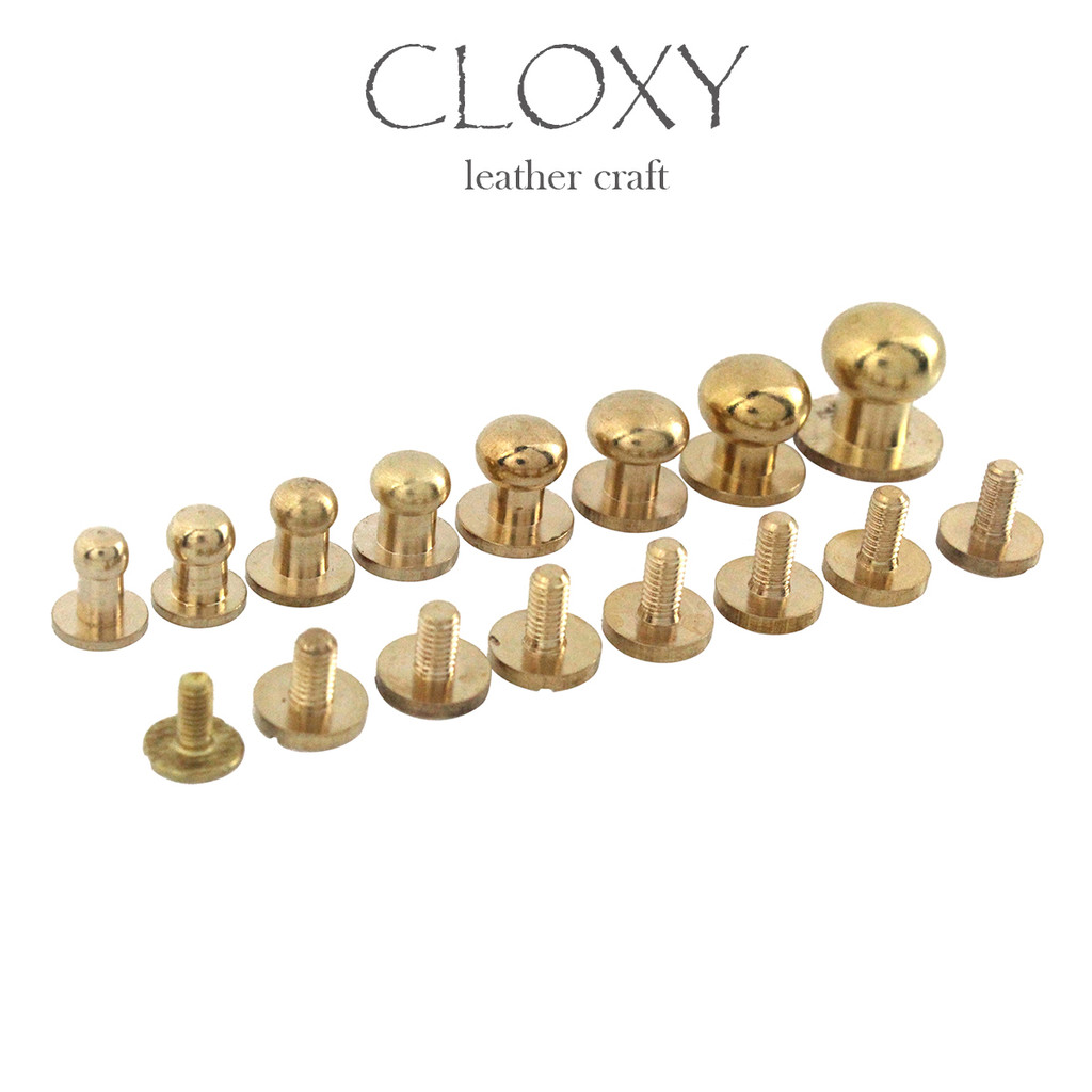 10 Buah Kuningan Padat Sam Brown Browne Tombol Sekrup Kembali Bulat Kepala Bola Kancing Paku Keling 