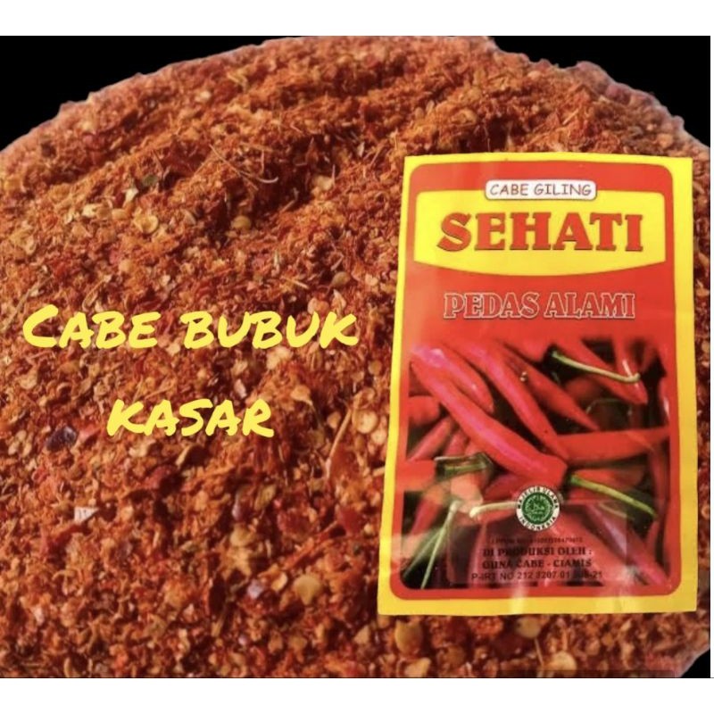 

SANS SEHATI ( 1KG ) CABE BUBUK KASAR SEHATI KUALITAS PEDAS UNTUK SEMUAJENIS BAHAN MKANAN PEDAS
