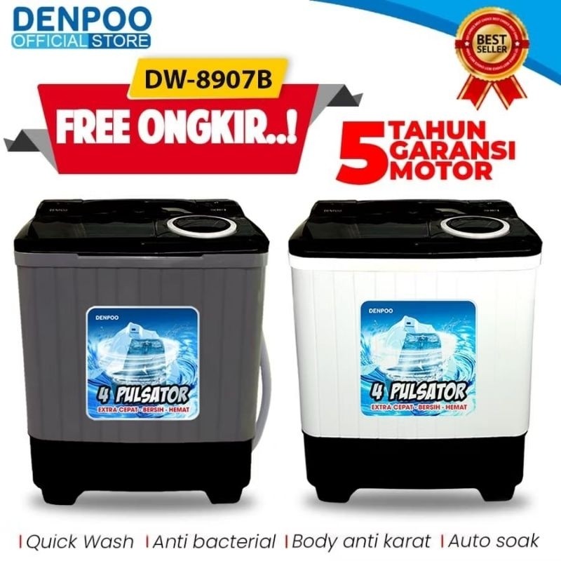MCL5 DENPOO Mesin Cuci 2 Tabung 8Kg BEST SELLER - DW 8907