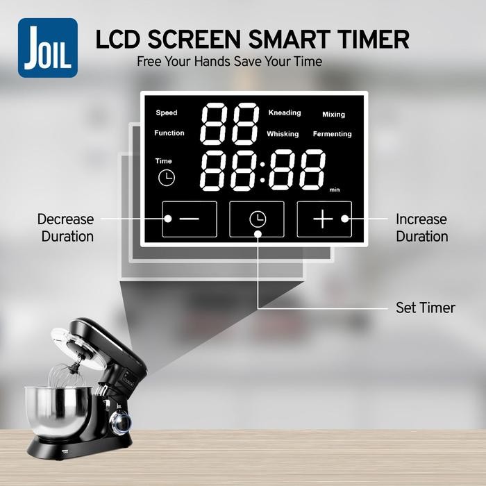 Joil Stand Mixer 7 Liter dengan Timer Off 6 Speed Mangkuk Stainless Steel Lengkap dengan 3 Alat