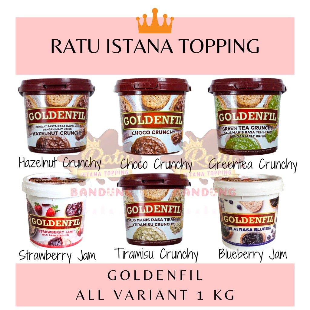 

RATU GOLDENFIL CHOCO CRUNCHY 1KG-MILK-HAZELNUT-TIRAMISU-SELAI COKLAT MATCHA RENYAH-SELAI ROTI BAKAR