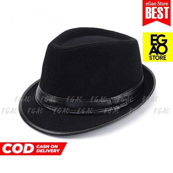 Topi Kulit Fedora Asli Garut / Topi Laken List Simpel