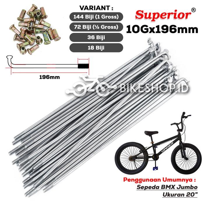 Spoke Jeruji Jumbo Jari-Jari Sepeda 20" Inch 10Gx196mm CP Superior