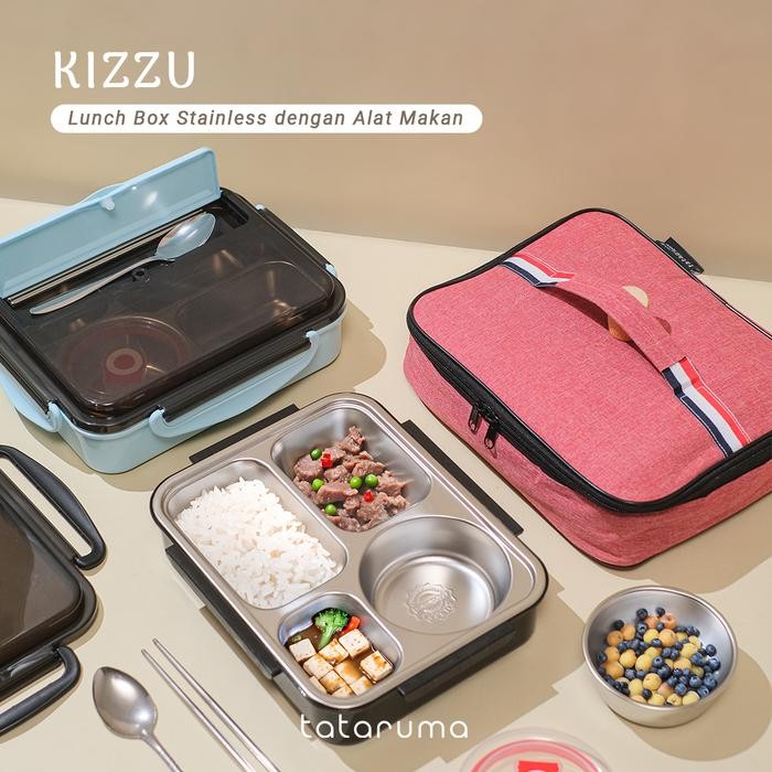 

KIZZU - Lunch Box Stainless 304 Sekat Kotak Bekal dengan Alat Makan