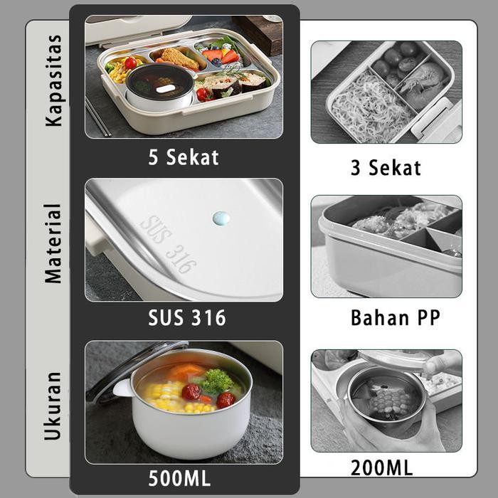 

Lunch Box Kotak Makan Kotak Bekal Stainless Steel 316 Anti Tumpah