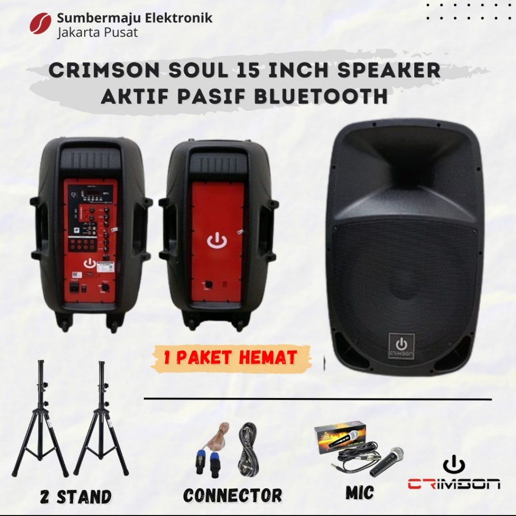 NEW PRODUCT PAKET KOMPLIT SPEAKER AKTIF CRIMSON 15 INCH BLUETOOTH TYPE SOUL GRIYA NIRWANA