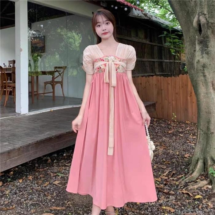 Baju Terusan Wanita Hanfu Long Maxi Dress Pink Baju Chinese Tradisional Photoshoot