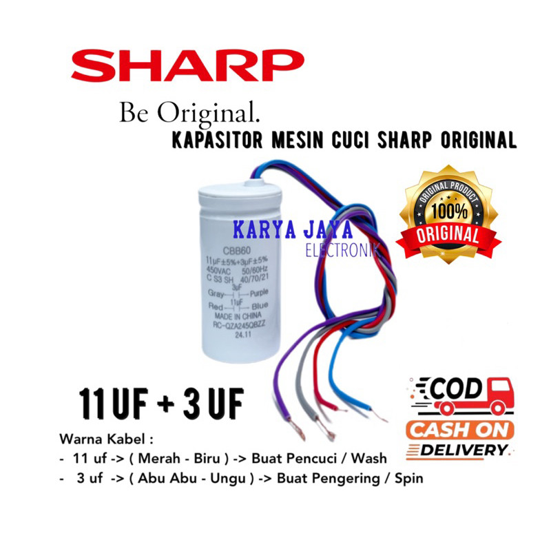 just1 Kapasitor Mesin Cuci SHARP 2 Tabung 11+3 UF Original
