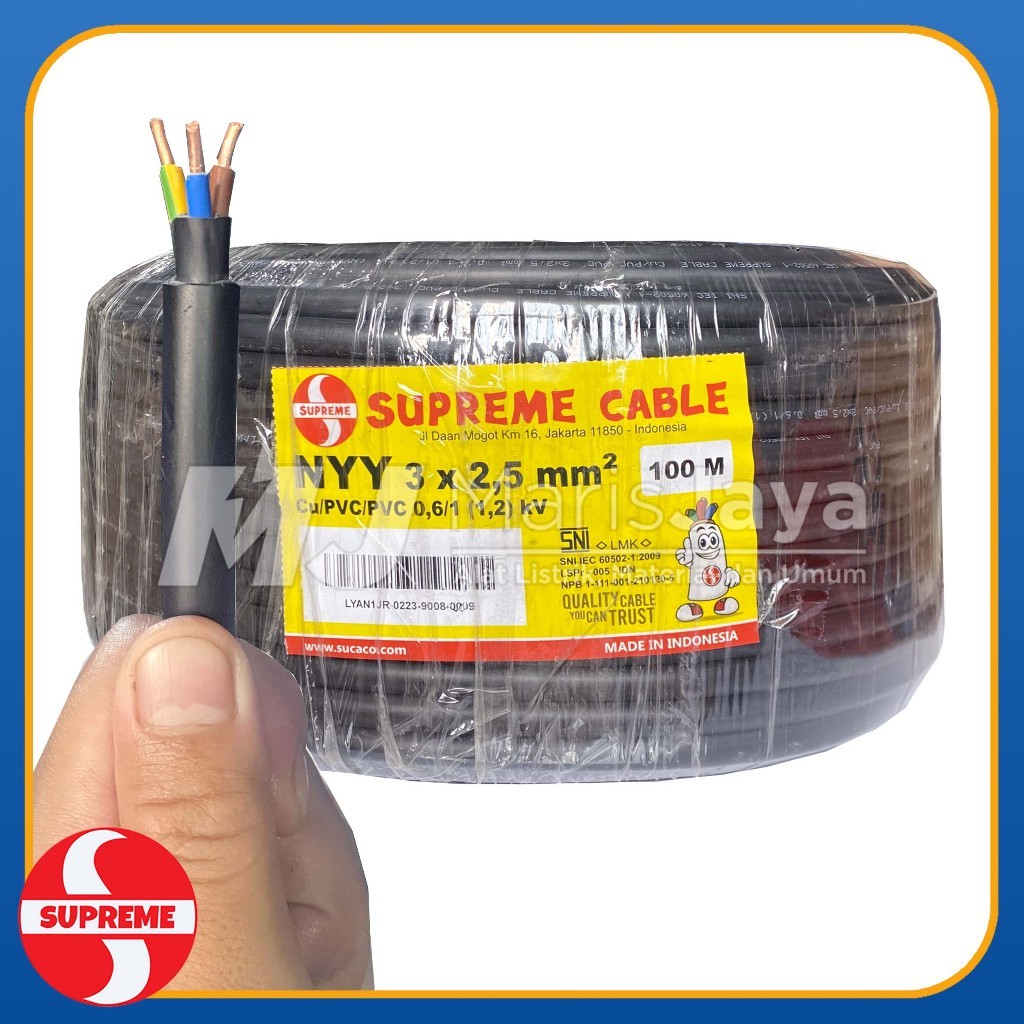 (PER METER) Kabel Tunggal Tanam SUPREME NYY 3x2,5 mm Warna HITAM