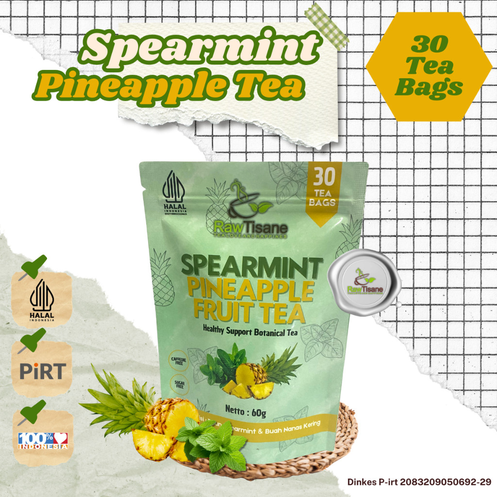 

RAW TISANE Spearmint With Pineapple Fruit Tea : Teh Celup Daun Spearmint & Buah Nanas Isi 30 Tea Bag