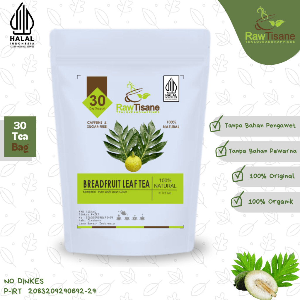 

RAW TISANE Breadfruit Leaf Tea : Teh Daun Sukun / Teh Celup Daun Sukun Isi 30 Tea Bag