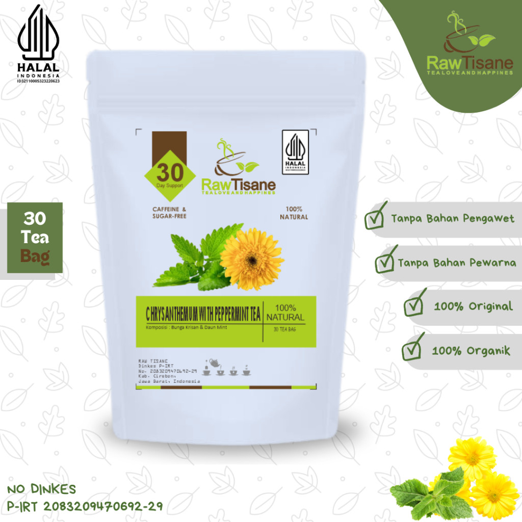 

RAW TISANE Chrysanthemum With Peppermint Tea : Teh Celup Bunga Chrysanthemum & Daun Mint Isi 30 Tea