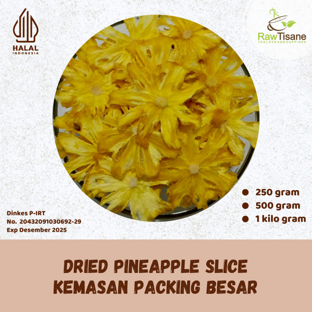 

RAW TISANE Dried Pineapple Slice / Buah Nanas Iris Kering Isi 1 Kg